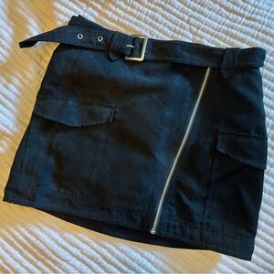 Black Mini Skirt with Belt and Zipper